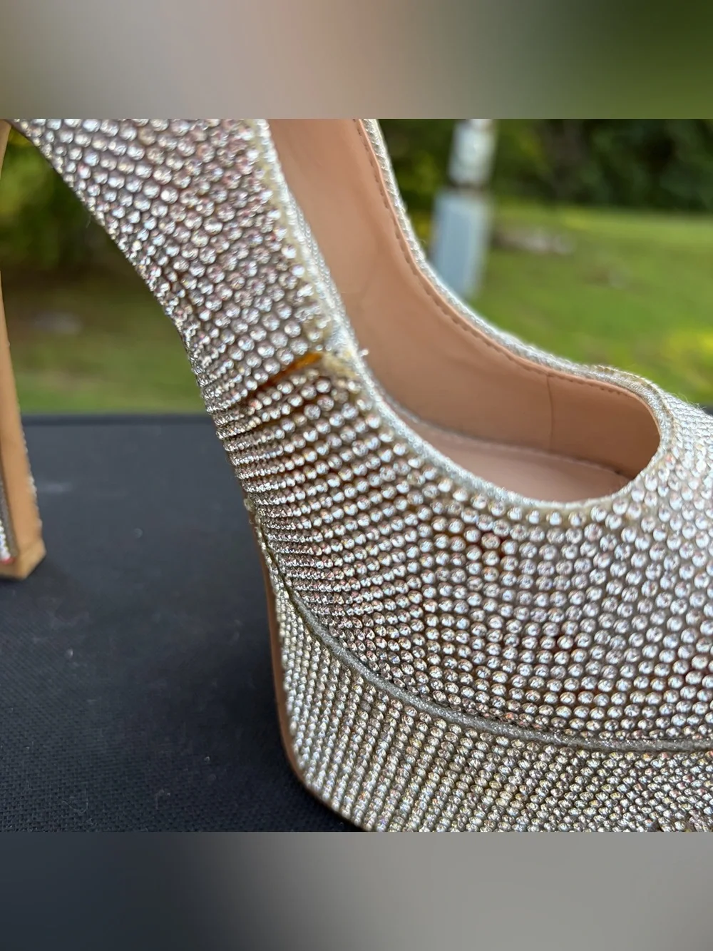 Steve Madden Silver Crystal Peep-Toe Platform Heels Sz 6 see pics for condition